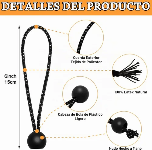 Vista 2 de Paquete de 50 cuerdas elásticas de 6 pulgadas, bolas elásticas, cuerdas elásticas con bolas, lazos elásticos para camping, tiendas de campaña, lona