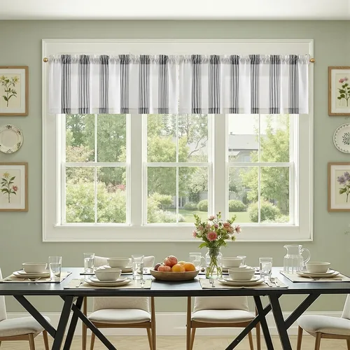 Vista 3 de jinchan - Cenefa de lino a rayas, cenefa de cortina de 16 pulgadas con rayas verticales para cocina, baño, tratamiento de ventana con filtro de luz