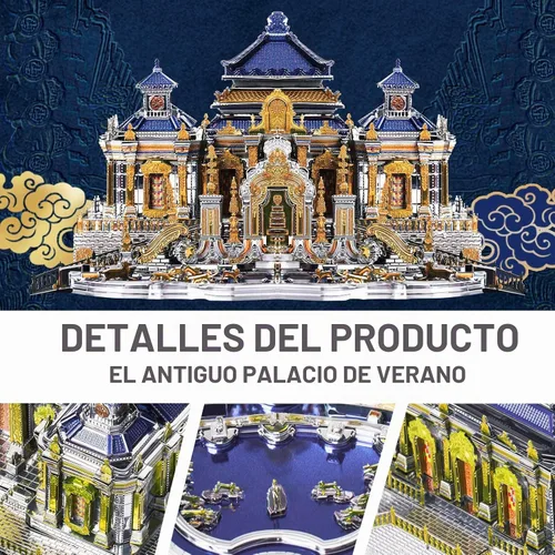 Vista 2 de Piececool Rompecabezas de metal 3D, el antiguo palacio de verano, arquitectura tradicional china, kit de modelos de construcción para adultos