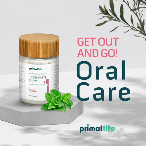 Vista 3 de Primal Life Organics Pasta de dientes masticables de boca sucia prémium – Tabletas de pasta de dientes blanqueadoras con nano-hidroxiapatita