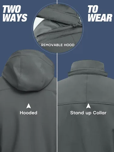 Vista 2 de FREE SOLDIER Chaqueta de senderismo Softshell para hombre, impermeable, con capucha, táctica, cazadora