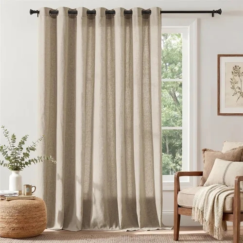 Vista 44 de Jinchan Cortinas de lino azul semitransparentes de 96 pulgadas de largo, 2 paneles para sala de estar con ojales, cortinas oscuras de lino