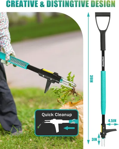 Vista 5 de Breeze Touch Herramienta extractora de malezas con mango ergonómico en D, herramienta de extracción de malezas de pie de 39 pulgadas con mango
