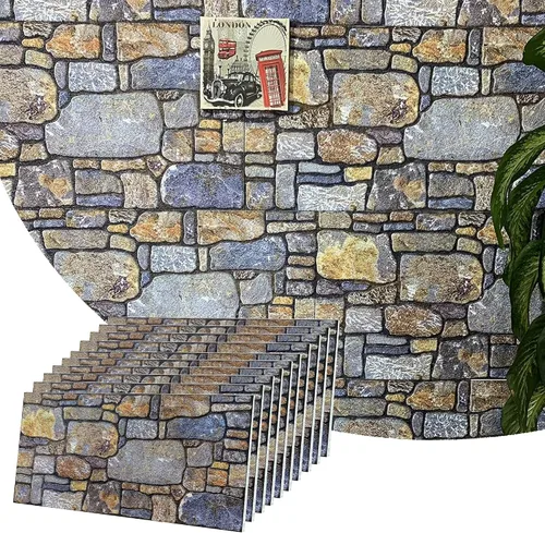Vista 13 de Dundee Deco Paneles de pared 3D: revestimiento de pared marrón cobre con aspecto de piedra sepia, revestimiento de espuma de poliestireno