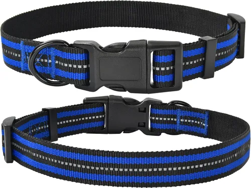 Vista 21 de Mile High Life - Collar para perro con rayas reflectantes 3M y correa de nailon, rojo, azul, verde, morado y rosa