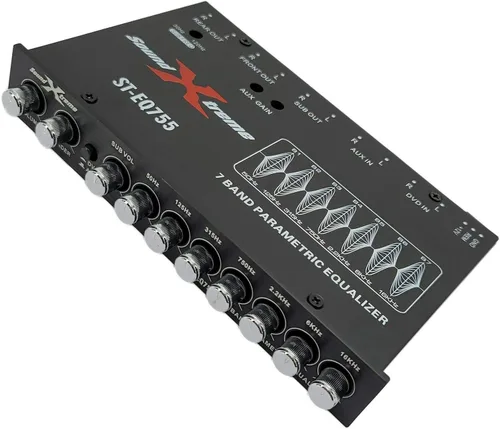 Vista 8 de SoundXtreme ST-EQ755 ecualizador paramétrico de audio para auto de 7 bandas de 1/2 din EQ con salida delantera, trasera + sub de 8 voltios RMS, tres