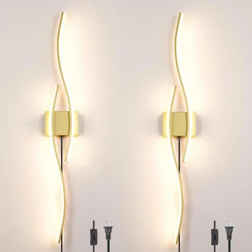 Vista 18 de Daunton Moderno juego de 2 apliques de pared cableados, luz LED negra con control remoto, luz de pared LED regulable RC para interiores, decoración