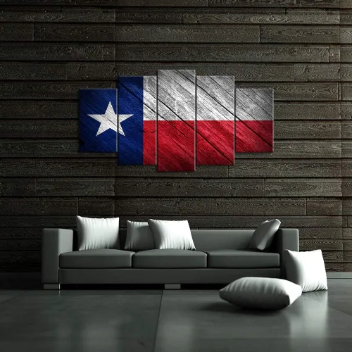 Vista 3 de Impresiones en lienzo grandes de 5 paneles con bandera del estado de Texas