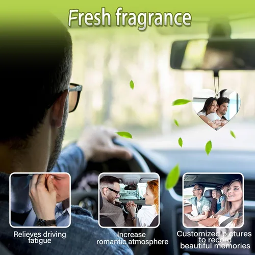 Vista 7 de Accesorios de Decoración Colgante para Auto con Foto Personalizada, Ornamento Ambientador de Auto con Imagen Personalizada de Doble Cara, Dijes
