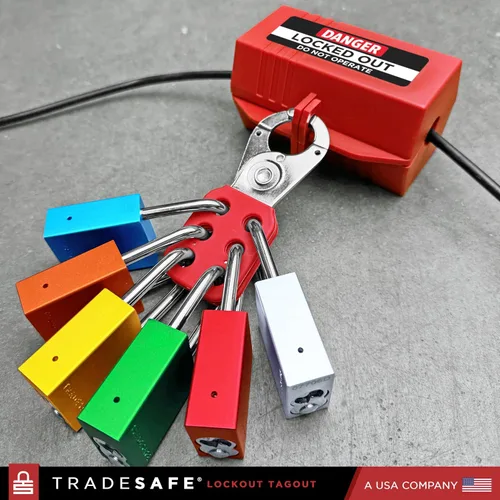 Vista 5 de TRADESAFE Juego de cerraduras de bloqueo y etiquetado – 10 cerraduras de aluminio azul, candados de bloqueo con llave igual, 2 llaves por candado