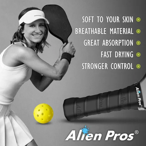 Vista 5 de ALIEN PROS Pickleball Overgrip (paquete de 4) con crestas para un mejor control de agarre, cinta de agarre de pickleball precortada y seca al tacto