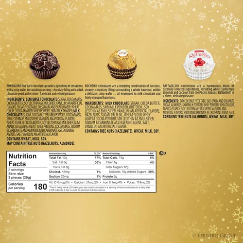 Vista 2 de Colección Ferrero, 24 unidades, chocolate con leche de avellana surtido gourmet premium, chocolate negro y coco, 9.1 onzas