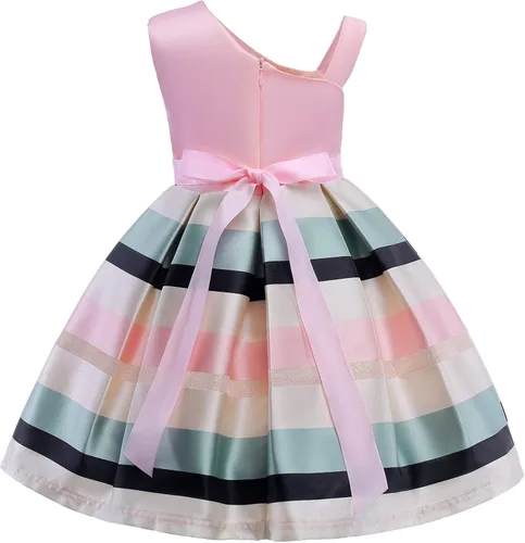 Vista 2 de 2-9T - Vestido de fiesta formal con volantes florales a rayas para niñas y niñas