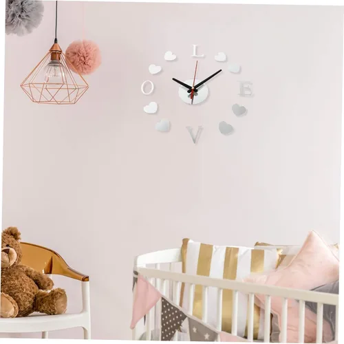 Vista 8 de Reloj de pared con espejo de amor, reloj de pared sin marco, reloj de espejo de corazón, reloj de pared extra grande, etiqueta engomada, reloj