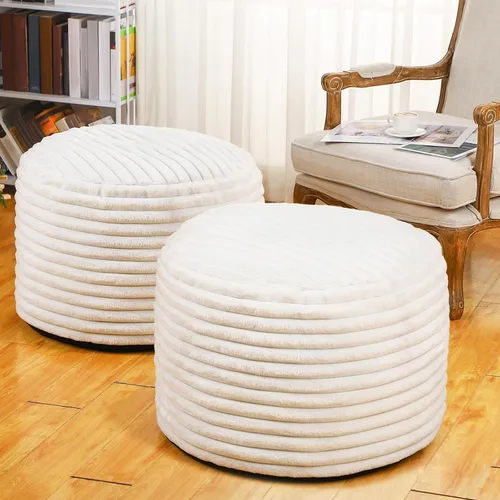 Vista 11 de Teenyyou 2 Piezas Funda de Puf Sin Relleno de 20 x 15 Pulgadas Reposapiés Otomán - Sin Relleno, Piel Sintética de Conejo Taburete Reposapiés Puf