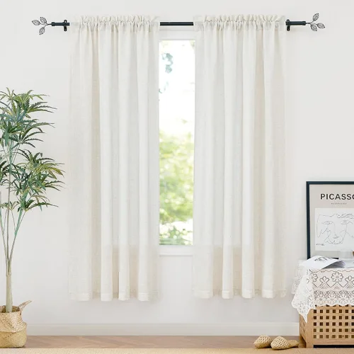 Vista 64 de RYB HOME - Cortinas de lino texturizado semitranslúcidas, privacidad media, filtro de luz, decoración de ventana para dormitorio/baño/sala de estar