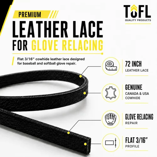 Vista 2 de TOFL 72" Baseball Glove Lace Strips - Flat Shaped Cowhide Leather Lacing for Gloves, Mitts & DIY Repair