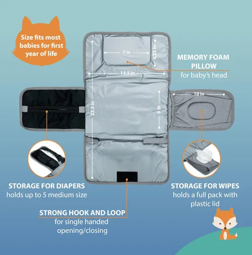 Vista 5 de Lil Fox Cambiador de pañales portátil - Cambiador de pañales de una mano para bolso de pañales o mesa de cambio. Regalos unisex para baby shower