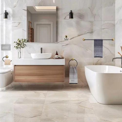 Vista 2 de Juego de Herrajes de Baño Dorado Cepillado y Negro, Kit de Accesorios de Baño Negro y Dorado de 4 Piezas de Acero Inoxidable Barra de Toalla de 23.6