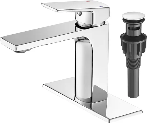 Vista 15 de VOTON - Grifo de fregadero de baño de oro cepillado con una sola manija y desagüe desplegable para lavabo de 1 agujero o 3 agujeros con placa