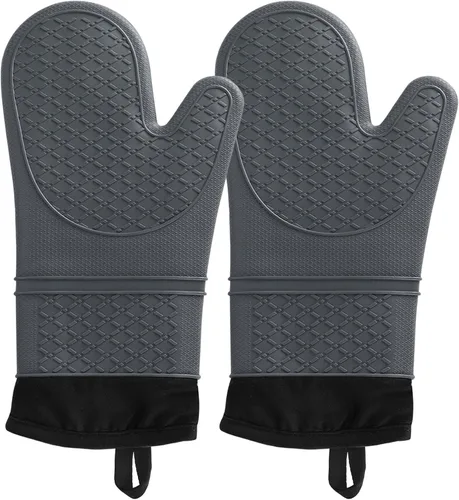 Vista 8 de Havlucen Extra Long Silicone Oven Mitts with Mini Oven Gloves & Quilted Liner - Heat Resistant Kitchen Protection for Baking, Grilling, and Cooking