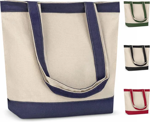 Vista 9 de Bolsa de lona con asas para mujer, bolsa de tela reutilizable para comestibles y compras a granel, bolsa de algodón en blanco, adecuada