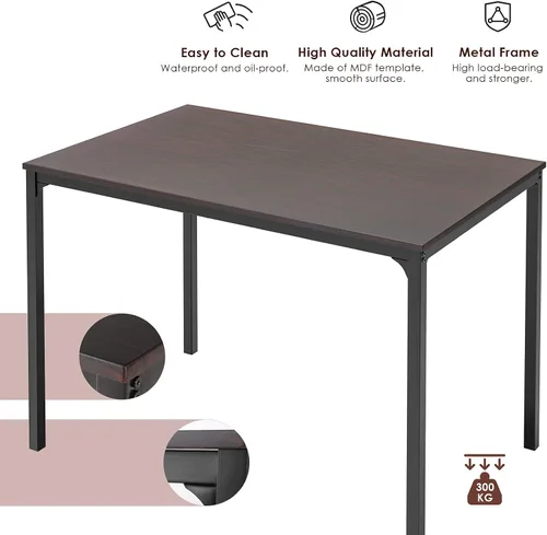 Vista 4 de Juego de mesa de comedor de 4 piezas con 2 sillas y banco, mesa de cocina de madera de 43 pulgadas para el hogar, cocina, comedor, espacio pequeño