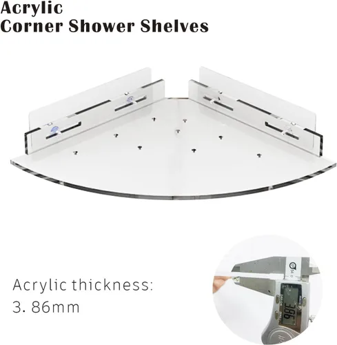 Vista 5 de Estante esquinero de acrílico para ducha, paquete de 2 estantes de baño montados en la pared para paredes de vidrio, azulejos/lisas, organizador