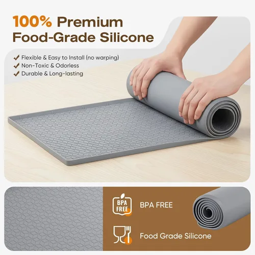 Vista 4 de TRZZ Tapete de silicona impermeable para debajo del fregadero de 34 x 22 pulgadas, bandeja de goteo y forro de gabinete para cocina y baño, evita
