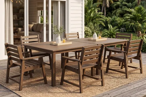 Vista 21 de Juego de comedor al aire libre HDPE para 4, mesa cuadrada y Negro