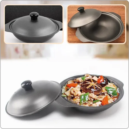 Vista 6 de Cabilock Hogar Pequeño Hierro Pot Basics Esmalte Hierro Fundido Claypot: Sartén Cazuela Cubierta 7.1 in Olla De Arcilla Olla De Arroz