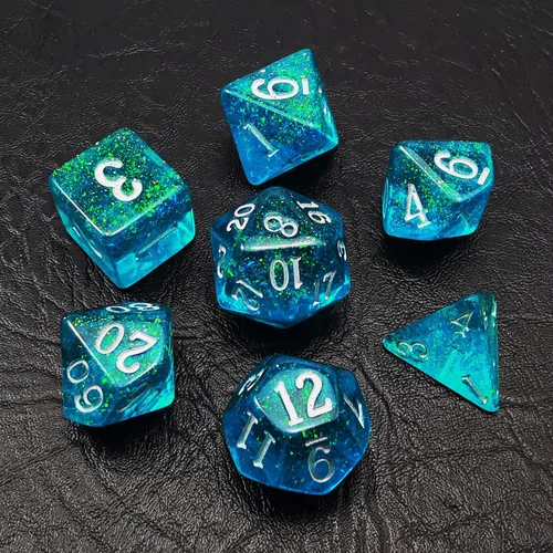 Vista 6 de Bescon Juego de dados de piedra mágica, 7pcs poliédrico RPG dados Set Aura Stone, embalaje de Polybag Piedra del aura en bolsa de plástico