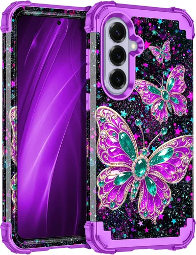 Vista 40 de Miqala Funda para Galaxy S21 FE 5G, brilla en la oscuridad, tres capas, resistente, protección a prueba de golpes, parachoques de plástico Azul