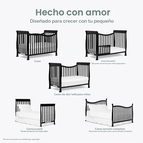 Vista 4 de Cuna convertible en cama Dream On Me Violet, 7 en 1, Cuna, paquete de de 1, Negro