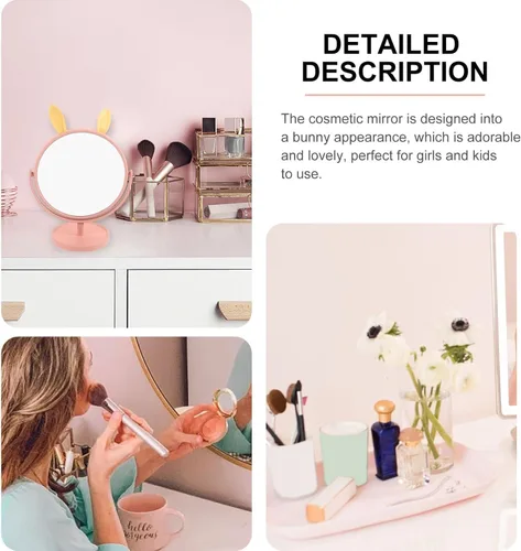 Vista 8 de LALAFINA Espejo de maquillaje para escritorio, con forma de orejas de conejo, cosmético de mesa para el hogar, dormitorio, baño, corte de pelo