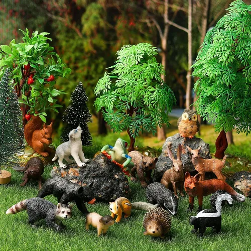 Vista 7 de JOKFEICE Figuras de animales pequeños para niños, 16 figuras realistas de animales del bosque, figuras de criaturas del bosque, juguetes educativos
