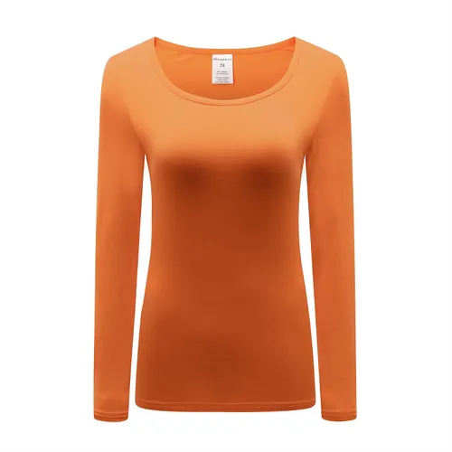 Vista 31 de OThread & Co. Camiseta de manga larga con cuello redondo para mujer, capa básica, de elastano Albaricoque
