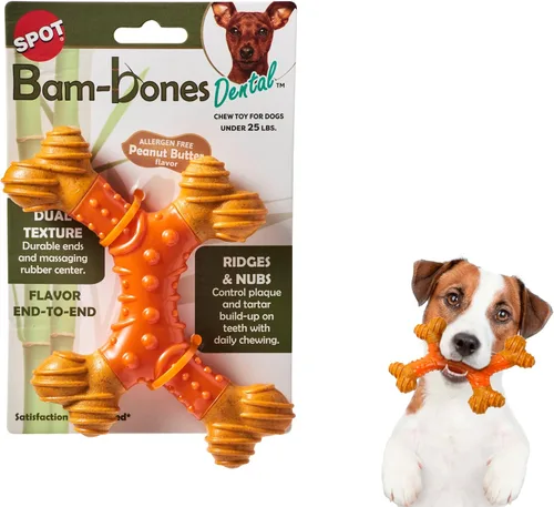 Vista 9 de SPOT Bam-Bones Dental X-Bone - Fabricado con fibra de bambú y un centro de goma masajeadora para mantener los dientes limpios, cuidado bucal