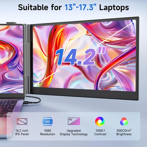 Vista 4 de Monitor extensor de pantalla para portátil ultrafino, 14.2 pulgadas, 1080P FHD ligero, triple pantalla, monitor portátil para portátiles, apto