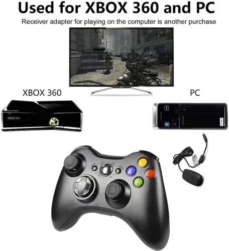 Vista 5 de Etpark Xbox 360 - Controlador inalámbrico para Xbox y Slim 360 PC Windows 7 8 10 24 GHZ color negro