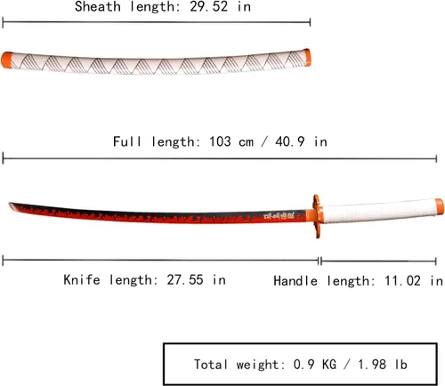 Vista 2 de Sword fort - Katana de acero al carbono de metal real, espada Katana de RengokuTanjiroInosuke de anime Demon Slayer, alrededor de 41 pulgadas