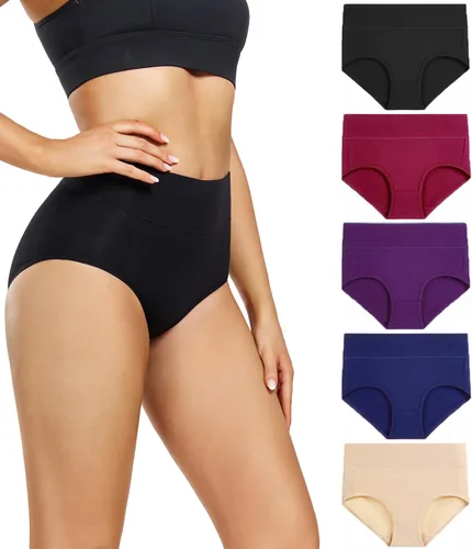 Vista 14 de wirarpa Ropa interior para mujer, de cintura alta, de algodón, suave, cobertura completa, paquete de 5