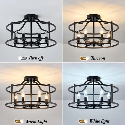 Vista 4 de UOFUS Lámpara de techo negra de 6 luces de metal para comedor, moderna, industrial, semiempotrada, para cocina, isla, dormitorio, entrada, pasillo