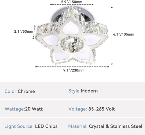 Vista 9 de FRIXCHUR Lámpara de Techo Moderna de Cristal Mini Lámpara de Araña LED Pequeña Lámpara de Araña de Flores para Sala de Estar Dormitorio Comedor