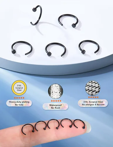 Vista 36 de FIBO STEEL - 5 piezas de acero inoxidable, 18G a 22G, joyería corporal, piercing de nariz para mujer