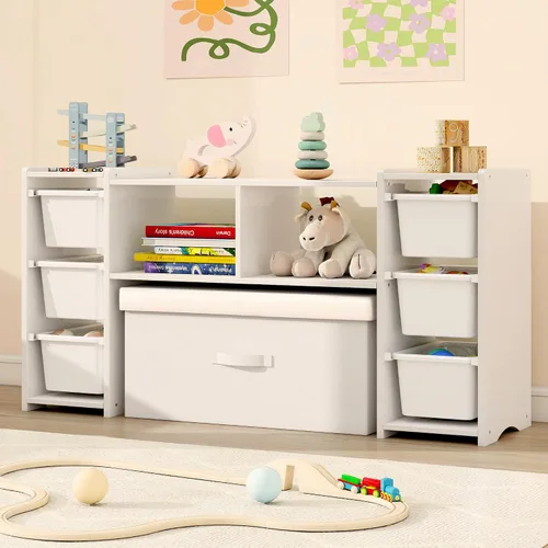 Vista 8 de MallBest Estantería Montessori para Niños - 100% Madera de Pino Maciza con 6 Cajones Plásticos Extraíbles, Organizador de Almacenamiento de Juguetes