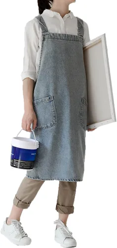 Vista 9 de Delantal Tobyan de Mezclilla de Algodón Suave - Delantal Unisex Ajustable con Babero de 5 Bolsillos Perfecto para Cocinas