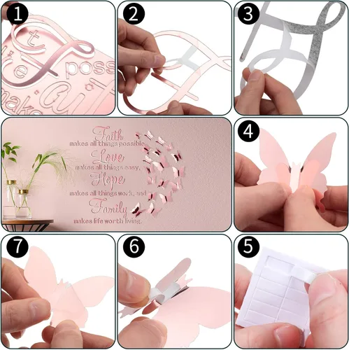 Vista 6 de Zonon - 16 calcomanías de pared con frase inspiradora de mariposa con Oro rosa
