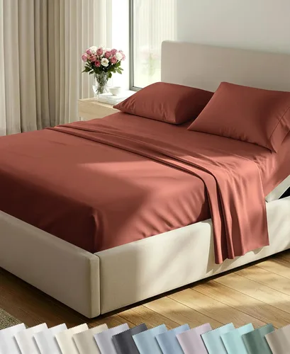 Vista 65 de California Design Den Juego de sábanas tamaño King, 100% algodón, sábanas lujosas de 600 hilos con bolsillo profundo, ropa de cama duradera con 16
