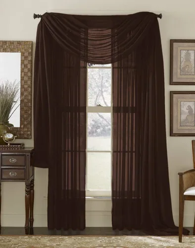 Vista 14 de Juego de 3 piezas de cortinas y cenefa Interior Trends, fina, totalmente cosida, juego de 2 cortinas y 1 cenefa a juego